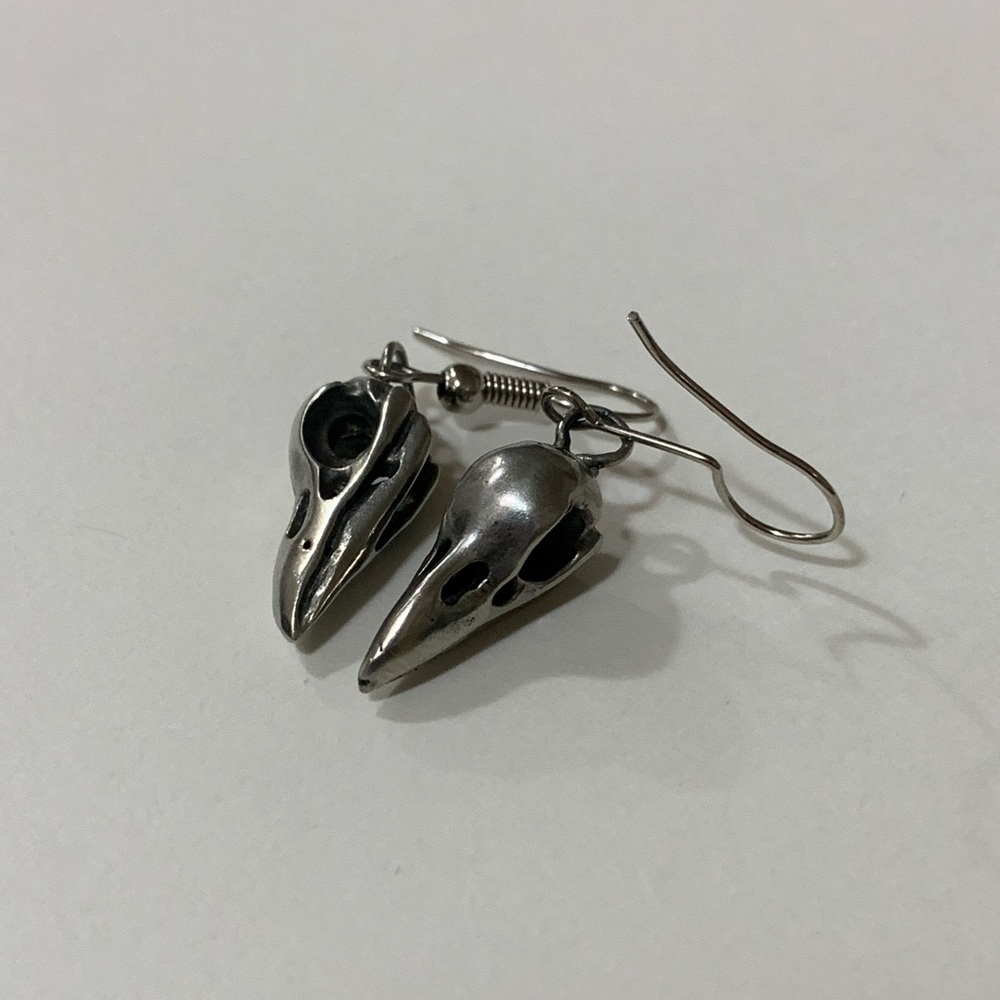 Silver Crow Skull Earrings